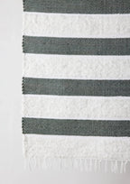 Plush Green Cotton Banded Hand-Loomed Mat Kanju Interiors