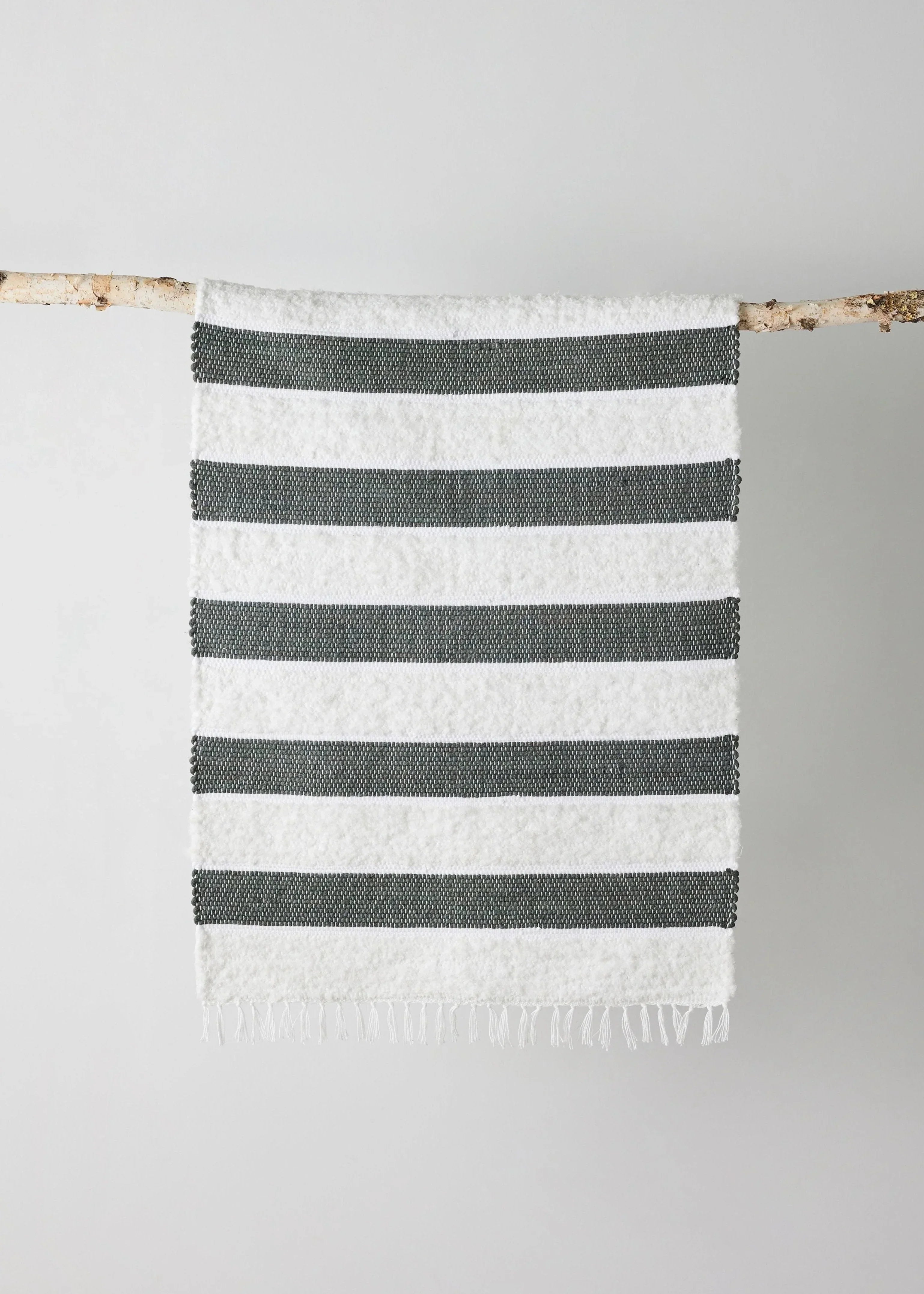 Plush Green Cotton Banded Hand-Loomed Mat Kanju Interiors