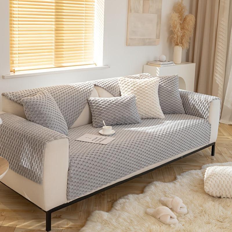 Plush Nordic Sofa Slipcover | non slip couch cover for dogs topspet