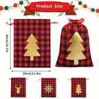 6pcs Christmas Gift Bags with Drawstring - Red & Checkered Deer & Snowflake Design, Medium Party Favor Bags with Golden Drawstring Closure, Reusable Polyester Blend For Xmas Presents, Santa Sacks, Festive Wrapping Sacks, Holi House Of Avana [[SKU:HOA-STO-037]]