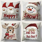 4pcs Christmas Pillow Covers, Faux Embroidery, 17.72x 17.72-Inch Polyester Fabric Modern Style Zipper Closure Machine Washable Holiday Santa Snowman Reindeer Gnome Apple Design for Home and Office Decor Couch Pad Cover House Of Avana
