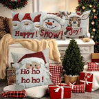 4pcs Christmas Pillow Covers, Faux Embroidery, 17.72x 17.72-Inch Polyester Fabric Modern Style Zipper Closure Machine Washable Holiday Santa Snowman Reindeer Gnome Apple Design for Home and Office Decor Couch Pad Cover House Of Avana