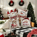 4pcs Christmas Pillow Covers, Faux Embroidery, 17.72x 17.72-Inch Polyester Fabric Modern Style Zipper Closure Machine Washable Holiday Santa Snowman Reindeer Gnome Apple Design for Home and Office Decor Couch Pad Cover House Of Avana
