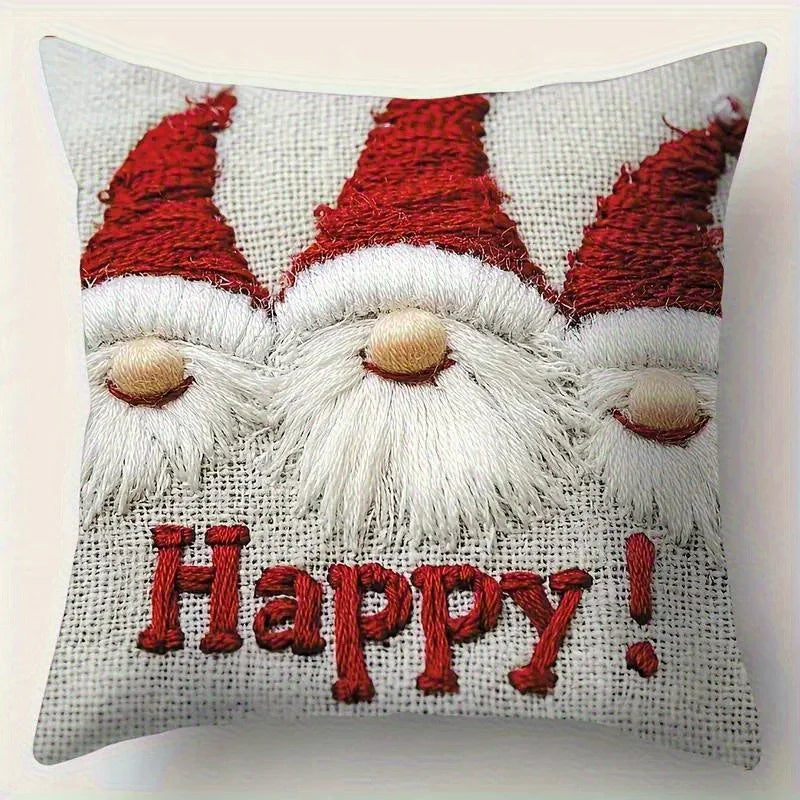 4pcs Christmas Pillow Covers, Faux Embroidery, 17.72x 17.72-Inch Polyester Fabric Modern Style Zipper Closure Machine Washable Holiday Santa Snowman Reindeer Gnome Apple Design for Home and Office Decor Couch Pad Cover House Of Avana