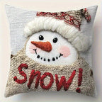 4pcs Christmas Pillow Covers, Faux Embroidery, 17.72x 17.72-Inch Polyester Fabric Modern Style Zipper Closure Machine Washable Holiday Santa Snowman Reindeer Gnome Apple Design for Home and Office Decor Couch Pad Cover House Of Avana