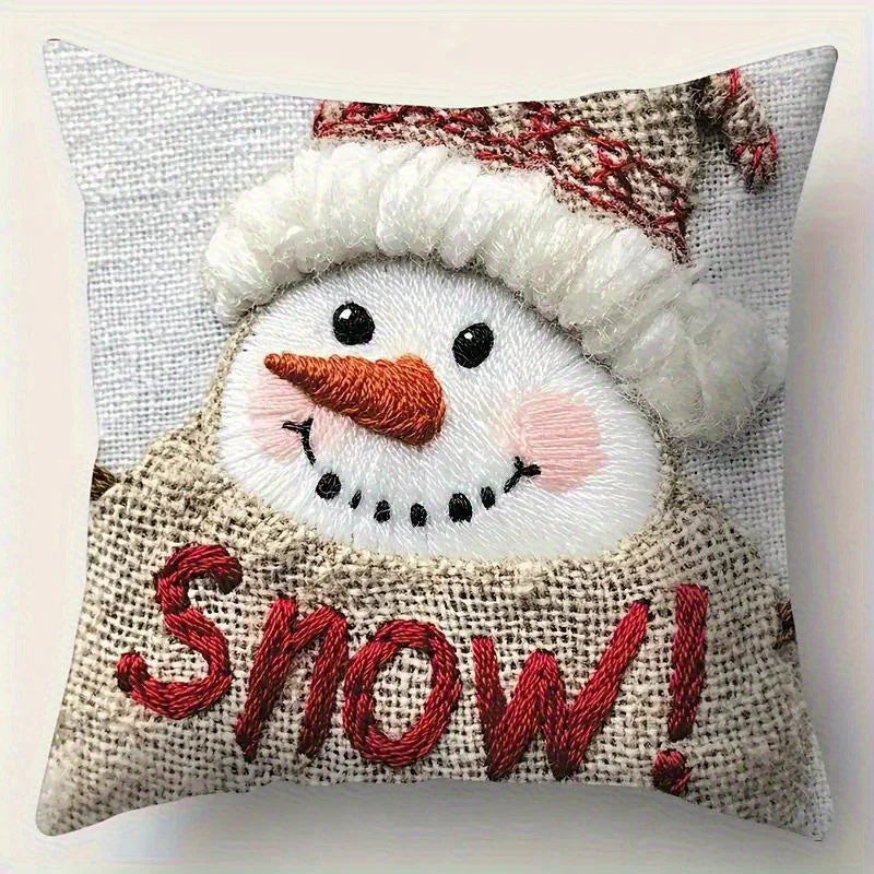 4pcs Christmas Pillow Covers, Faux Embroidery, 17.72x 17.72-Inch Polyester Fabric Modern Style Zipper Closure Machine Washable Holiday Santa Snowman Reindeer Gnome Apple Design for Home and Office Decor Couch Pad Cover House Of Avana