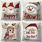 4pcs Christmas Pillow Covers, Faux Embroidery, 17.72x 17.72-Inch Polyester Fabric Modern Style Zipper Closure Machine Washable Holiday Santa Snowman Reindeer Gnome Apple Design for Home and Office Decor Couch Pad Cover House Of Avana