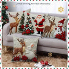 2D Flat - 4pcs Christmas Pillow Covers - Santa, Reindeer, Rabbit & Snowman Decorative Cases with Zipper Closure, Machine Washable /Polyester Fabric House Of Avana