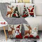 2D Flat - 4pcs Christmas Pillow Covers - Santa, Reindeer, Rabbit & Snowman Decorative Cases with Zipper Closure, Machine Washable /Polyester Fabric House Of Avana