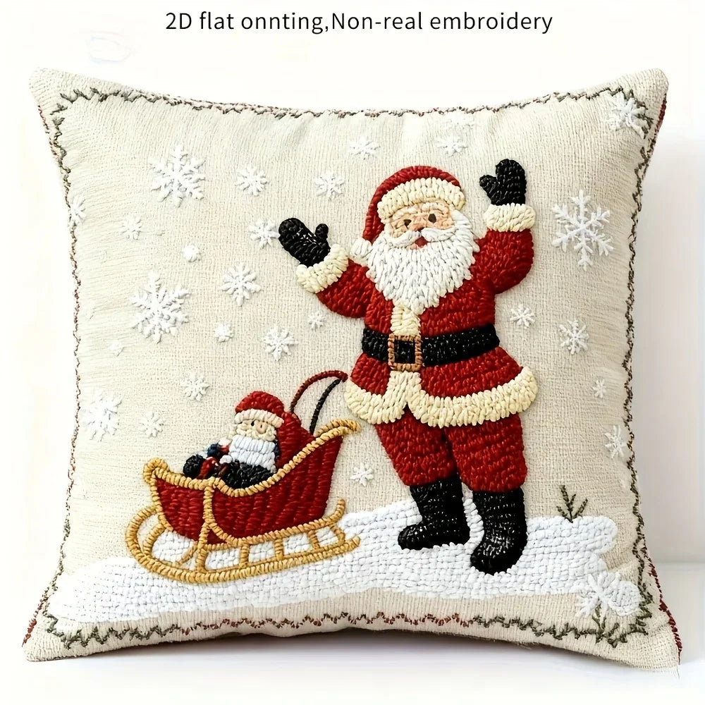 2D Flat - 4pcs Christmas Pillow Covers - Santa, Reindeer, Rabbit & Snowman Decorative Cases with Zipper Closure, Machine Washable /Polyester Fabric House Of Avana