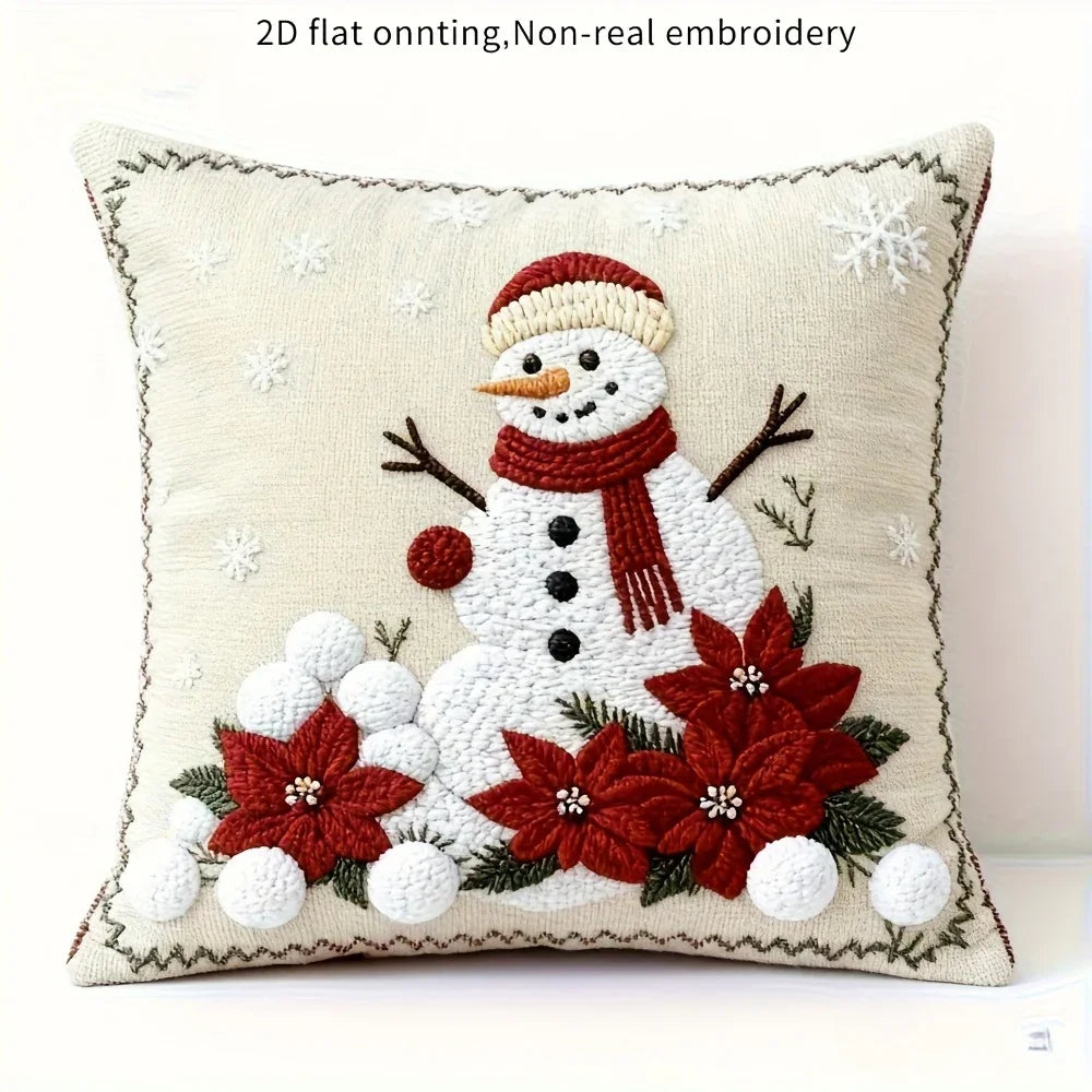 2D Flat - 4pcs Christmas Pillow Covers - Santa, Reindeer, Rabbit & Snowman Decorative Cases with Zipper Closure, Machine Washable /Polyester Fabric House Of Avana