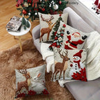 2D Flat - 4pcs Christmas Pillow Covers - Santa, Reindeer, Rabbit & Snowman Decorative Cases with Zipper Closure, Machine Washable /Polyester Fabric House Of Avana