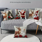 2D Flat - 4pcs Christmas Pillow Covers - Santa, Reindeer, Rabbit & Snowman Decorative Cases with Zipper Closure, Machine Washable /Polyester Fabric House Of Avana
