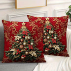 2pcs Festive Christmas Tree Throw Pillow Covers - Elegant Red with Golden Ornament Design, Zippered, Machine Washable Polyester, Perfect for Sofa & Bed Holiday Decor (Covers Only), Christmas Pillow Covers House Of Avana
