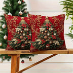 2pcs Festive Christmas Tree Throw Pillow Covers - Elegant Red with Golden Ornament Design, Zippered, Machine Washable Polyester, Perfect for Sofa & Bed Holiday Decor (Covers Only), Christmas Pillow Covers House Of Avana