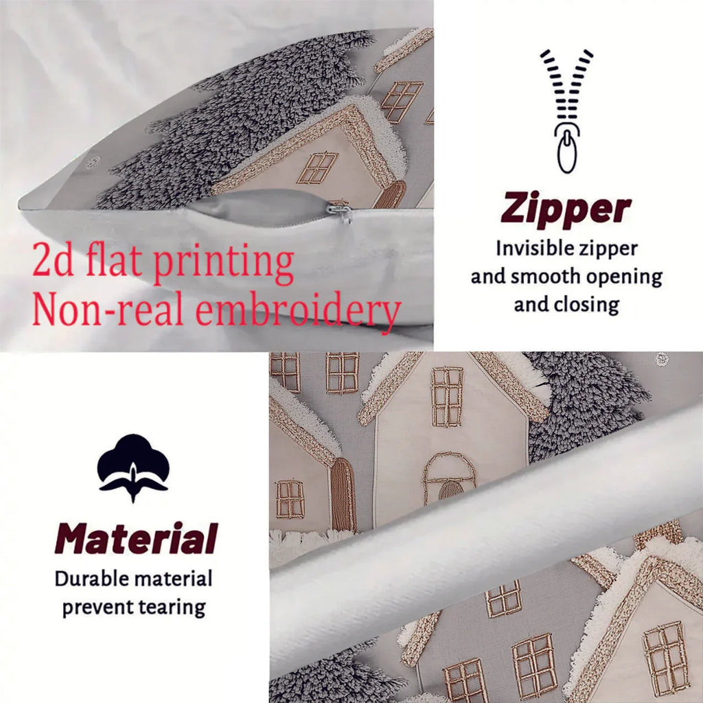 [JIT]2pcs, 2D Flat Printed Christmas Throw Pillow Covers, 45.72cm*45.72cm, 40.64cm*40.64cm, 50.8cm*50.8cm, Non-real Embroidery Cabin Room Decor Cushion Covers, Zipper Closure Polyester Farmhouse Winter Pillowcase for Bedroom House Of Avana