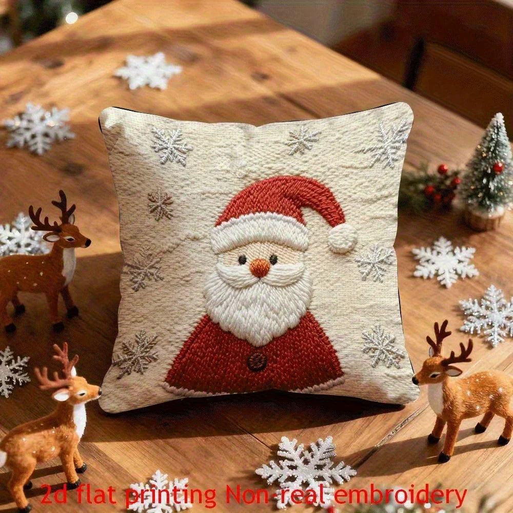 4pcs Christmas Reindeer Pillow Covers Compatible for Sofa Bed - Faux Embellished Deer Design, Zippered Machine-Washable Polyester Cases, Holiday Decor (18x18), Fits Modern & Traditional Decorations, Inserts Not Included House Of Avana