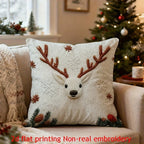 4pcs Christmas Reindeer Pillow Covers Compatible for Sofa Bed - Faux Embellished Deer Design, Zippered Machine-Washable Polyester Cases, Holiday Decor (18x18), Fits Modern & Traditional Decorations, Inserts Not Included House Of Avana