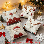 4pcs Christmas Reindeer Pillow Covers Compatible for Sofa Bed - Faux Embellished Deer Design, Zippered Machine-Washable Polyester Cases, Holiday Decor (18x18), Fits Modern & Traditional Decorations, Inserts Not Included House Of Avana