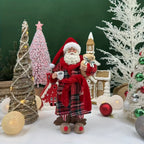 [Vintage Santa Claus Figurine] 1pc Vintage Christmas Santa Claus Figurine in Pajamas - 11" Polyester Holiday Decor with Red & Green Plaid, Teddy Bear & Coffee Cup, Indoor Decoration for Home, Kitchen, Parties - No Electricity House Of Avana [[SKU:HOA-SCU-233]]
