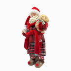 [Vintage Santa Claus Figurine] 1pc Vintage Christmas Santa Claus Figurine in Pajamas - 11" Polyester Holiday Decor with Red & Green Plaid, Teddy Bear & Coffee Cup, Indoor Decoration for Home, Kitchen, Parties - No Electricity House Of Avana [[SKU:HOA-SCU-233]]