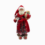 [Vintage Santa Claus Figurine] 1pc Vintage Christmas Santa Claus Figurine in Pajamas - 11" Polyester Holiday Decor with Red & Green Plaid, Teddy Bear & Coffee Cup, Indoor Decoration for Home, Kitchen, Parties - No Electricity House Of Avana