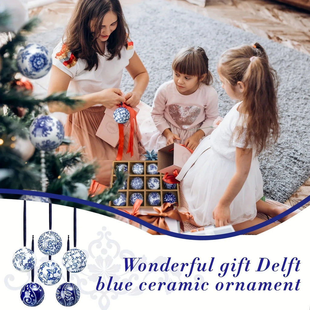 12 Christmas Ceramic Balls 2.4 Inch Blue and White Porcelain Chinese Style Decorations Wholesale Ceramic Hanging Decorative Ceramic Decorations Home Tree Decorative Christmas Party (Elegant Style), Seasonal Ornaments, Festive House Of Avana [[SKU:HOA-SCU-209]]
