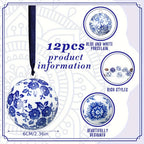 12 Christmas Ceramic Balls 2.4 Inch Blue and White Porcelain Chinese Style Decorations Wholesale Ceramic Hanging Decorative Ceramic Decorations Home Tree Decorative Christmas Party (Elegant Style), Seasonal Ornaments, Festive House Of Avana [[SKU:HOA-SCU-209]]