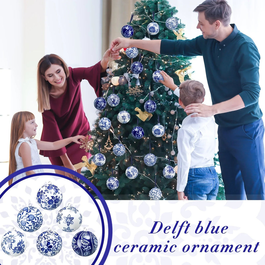 12 Christmas Ceramic Balls 2.4 Inch Blue and White Porcelain Chinese Style Decorations Wholesale Ceramic Hanging Decorative Ceramic Decorations Home Tree Decorative Christmas Party (Elegant Style), Seasonal Ornaments, Festive House Of Avana [[SKU:HOA-SCU-209]]