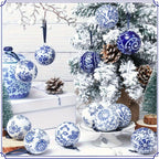 12 Christmas Ceramic Balls 2.4 Inch Blue and White Porcelain Chinese Style Decorations Wholesale Ceramic Hanging Decorative Ceramic Decorations Home Tree Decorative Christmas Party (Elegant Style), Seasonal Ornaments, Festive House Of Avana [[SKU:HOA-SCU-209]]
