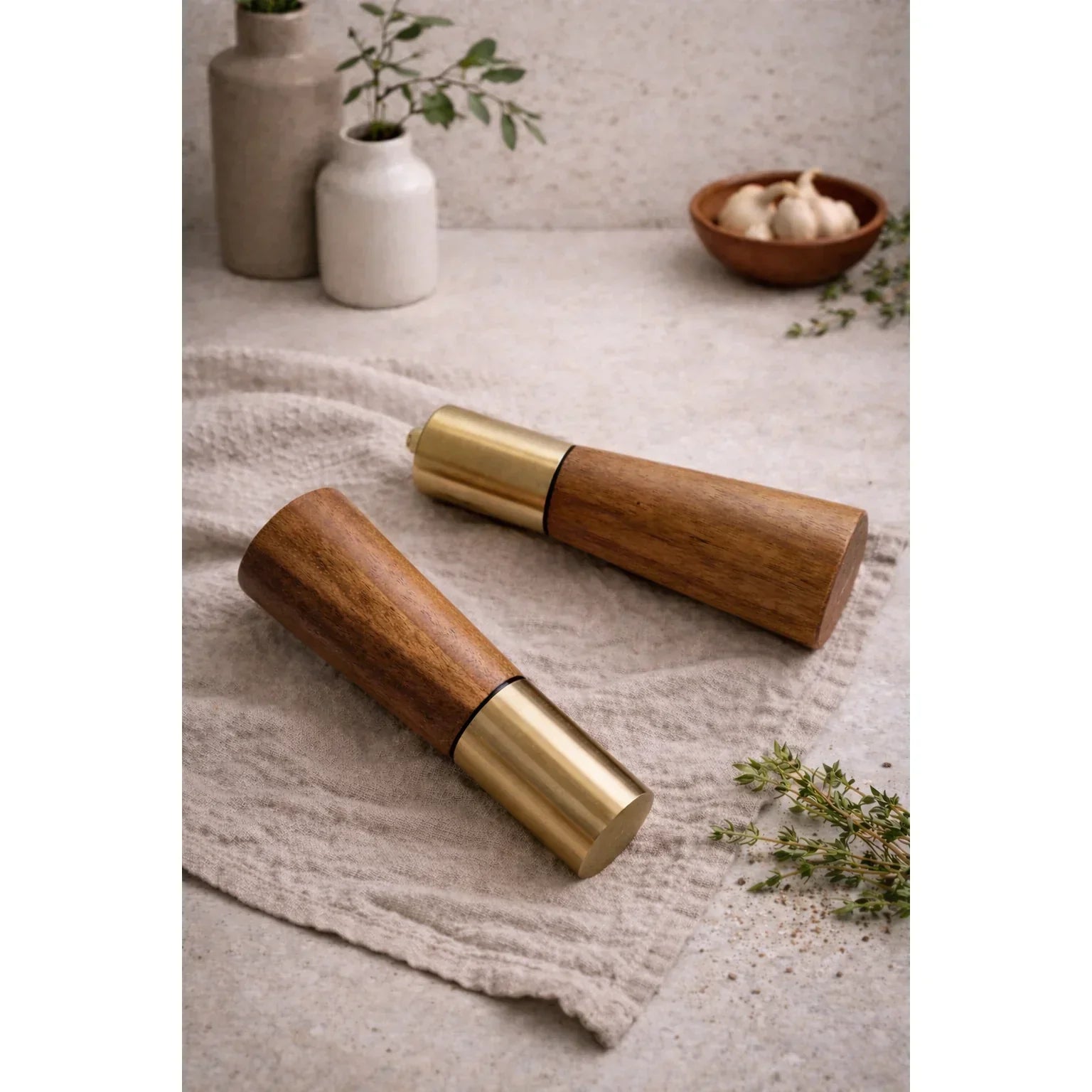 Acacia Wood Salt & Pepper Grinders, front view - House Of Avana