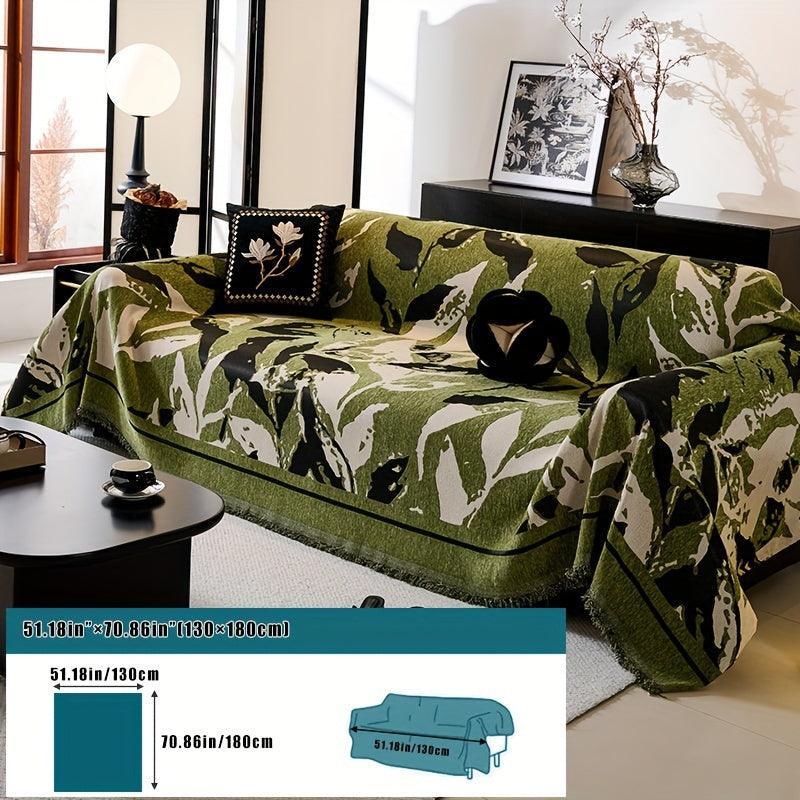 Premium Chenille Fabric Dark Green Couch Cover - All-Season Protector topspet
