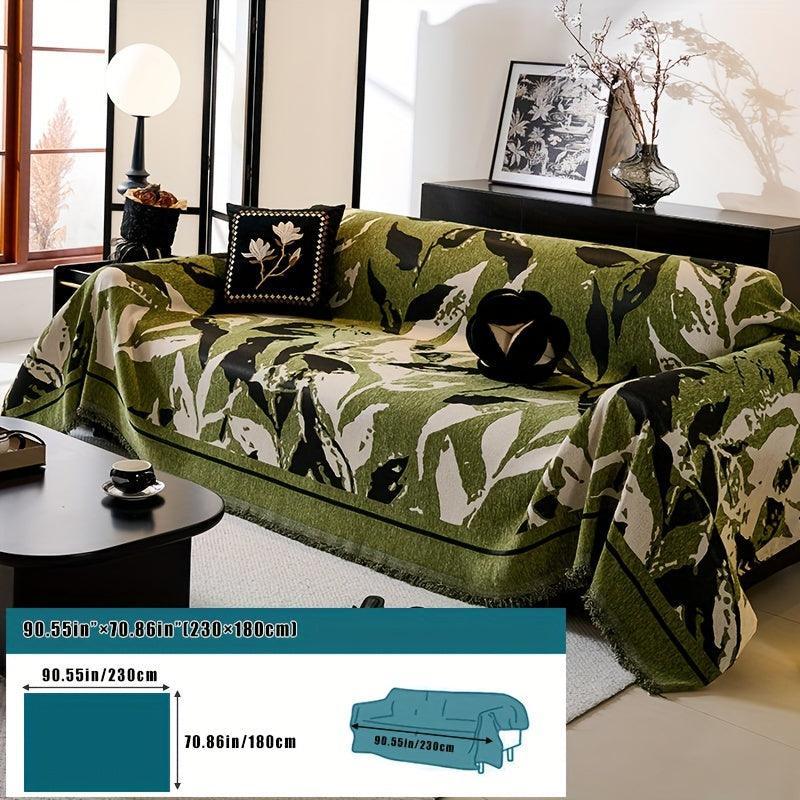 Premium Chenille Fabric Dark Green Couch Cover - All-Season Protector topspet
