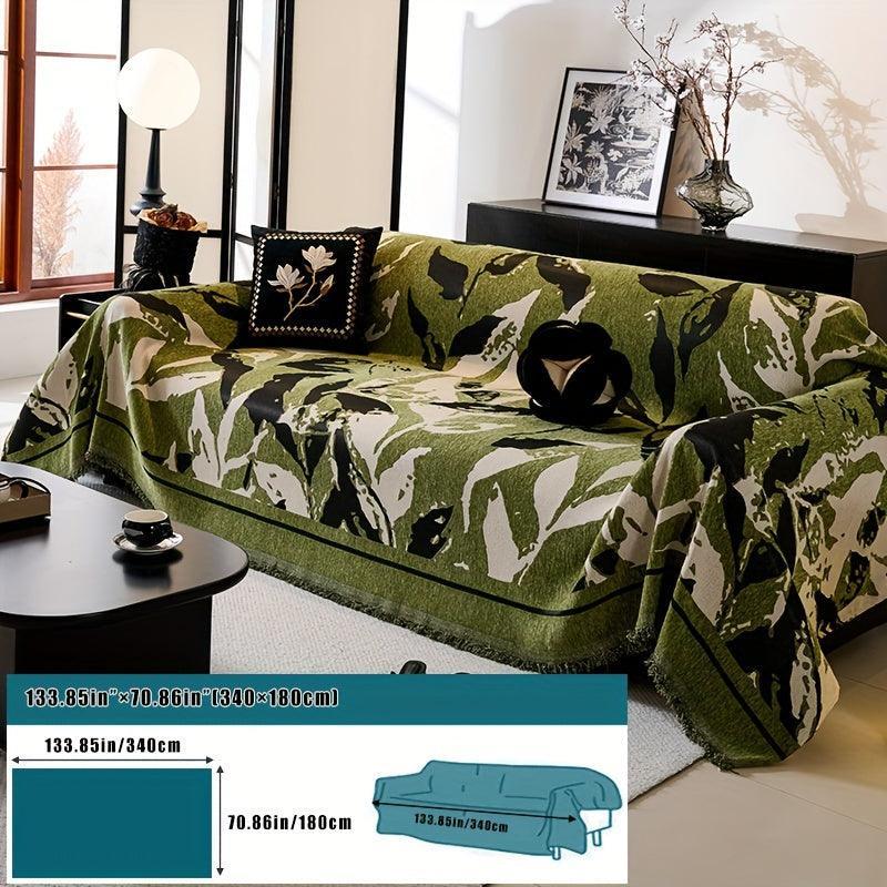 Premium Chenille Fabric Dark Green Couch Cover - All-Season Protector topspet