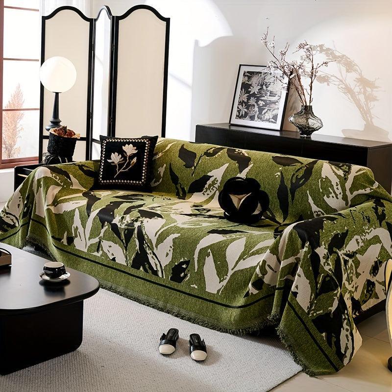 Premium Chenille Fabric Dark Green Couch Cover - All-Season Protector topspet