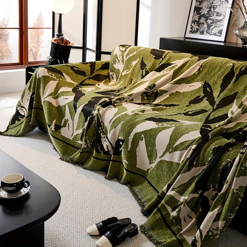 Premium Chenille Fabric Dark Green Couch Cover - All-Season Protector topspet