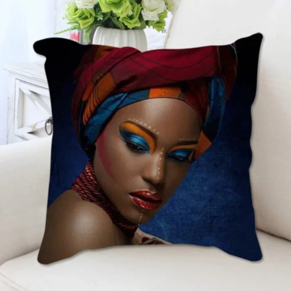Home Decor African Woman Portrait Print Cushion Cover - House Of Avana