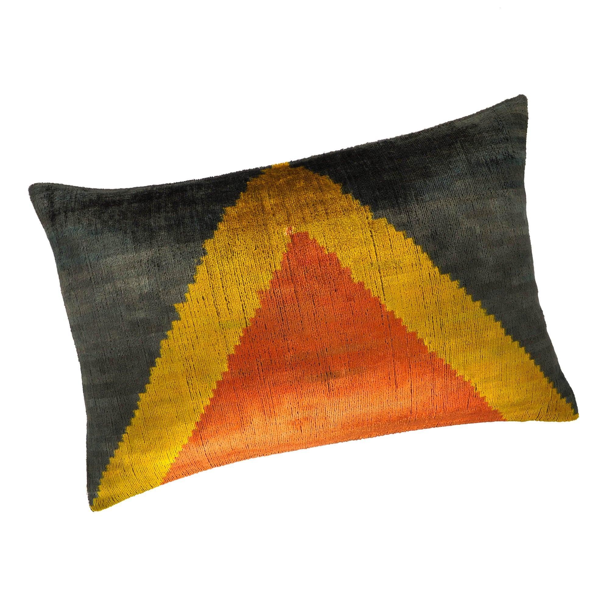 Pyramid Silk Velvet Ikat Throw Pillow Cover X 24, back view - House Of Avana