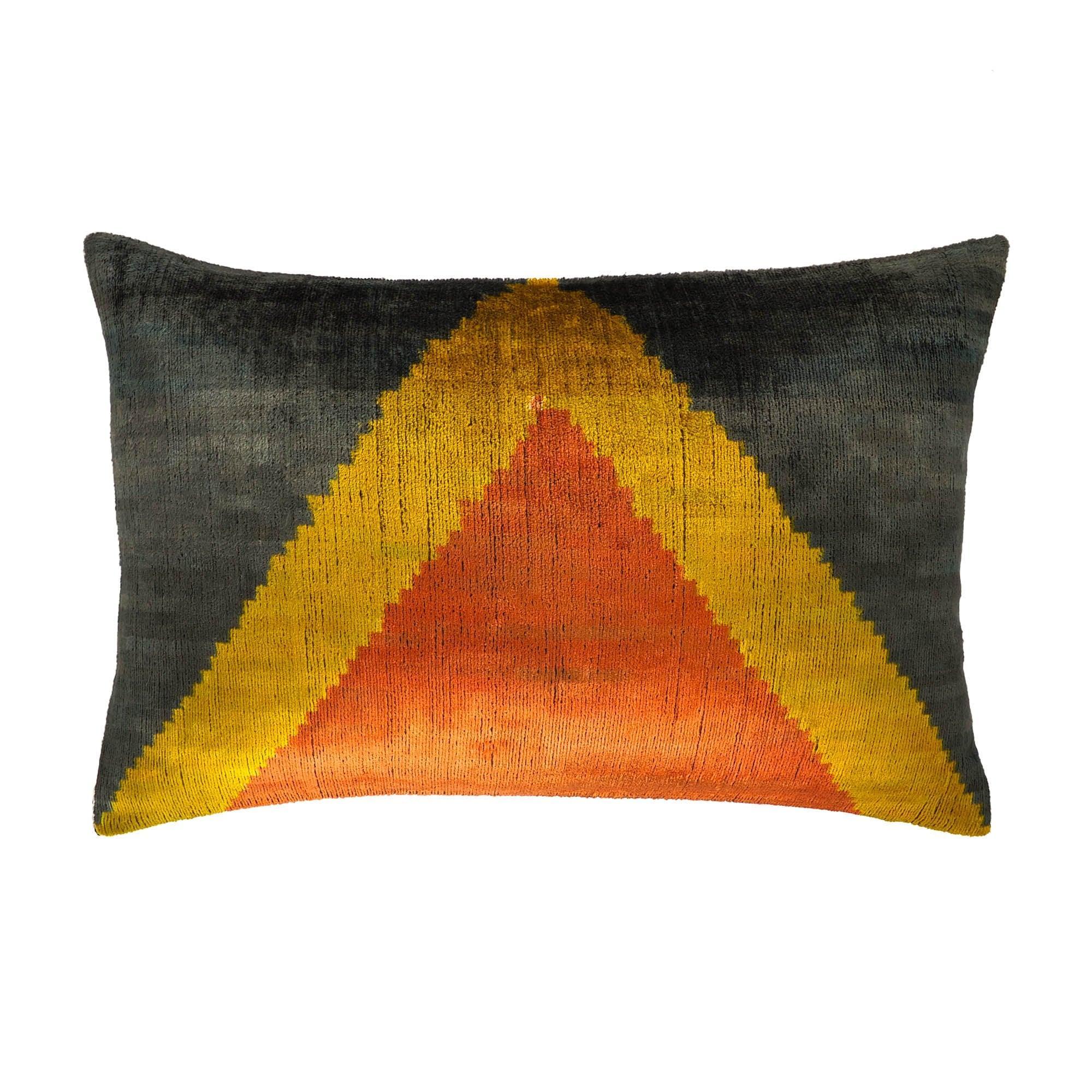 Pyramid Silk Velvet Ikat Throw Pillow Cover X 24, front view - House Of Avana