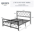 Queen Black Metal Platform Bed Frame with Circle Medallion Headboard Footboard