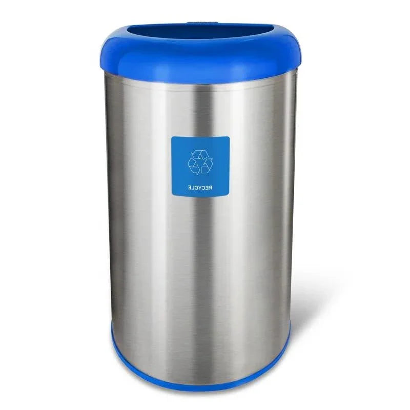 13-Gallon Stainless Steel Recycle Bin with Blue Open Top