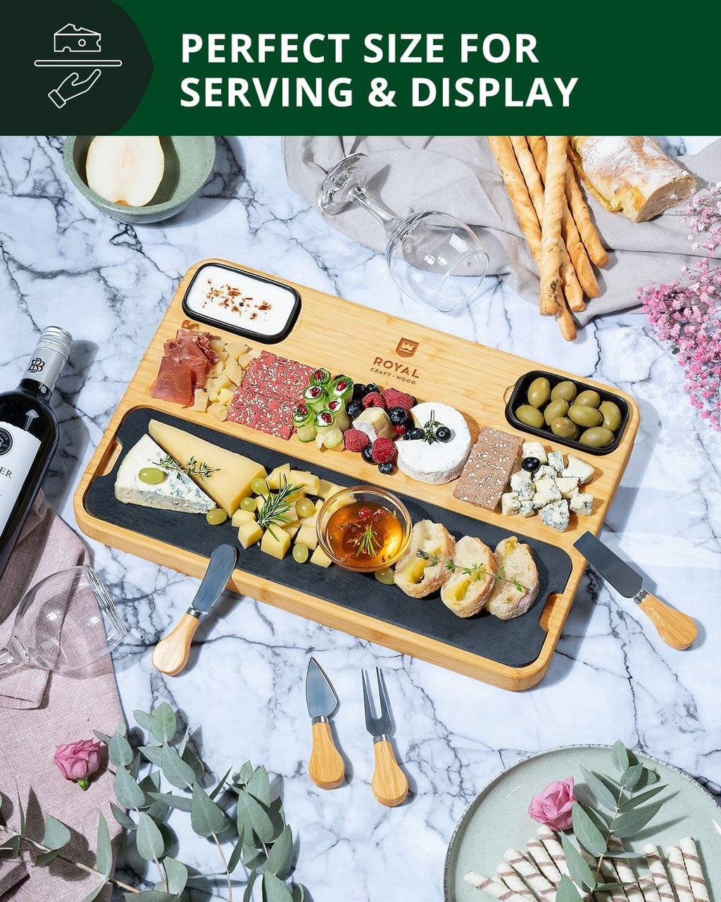 Cheese Board with Slate Plate Royal Craft Wood