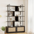 5 Tier Tall Bookshelf with Open Display Shelves, Inch Rattan Classical Book Shelf with Storage, Open... - House Of Avana [[SKU:HOA-BOK-005]]