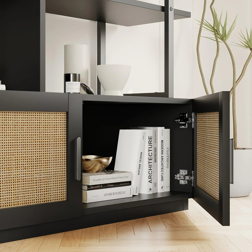 5 Tier Tall Bookshelf with Open Display Shelves, Inch Rattan Classical Book Shelf with Storage, Open... - House Of Avana [[SKU:HOA-BOK-005]]