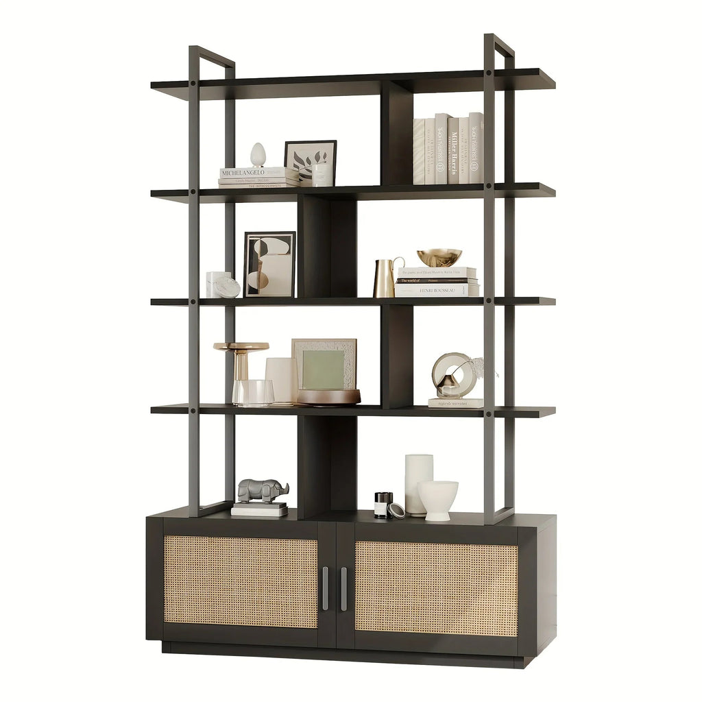 5 Tier Tall Bookshelf with Open Display Shelves, Inch Rattan Classical Book Shelf with Storage, Open... - House Of Avana [[SKU:HOA-BOK-005]]