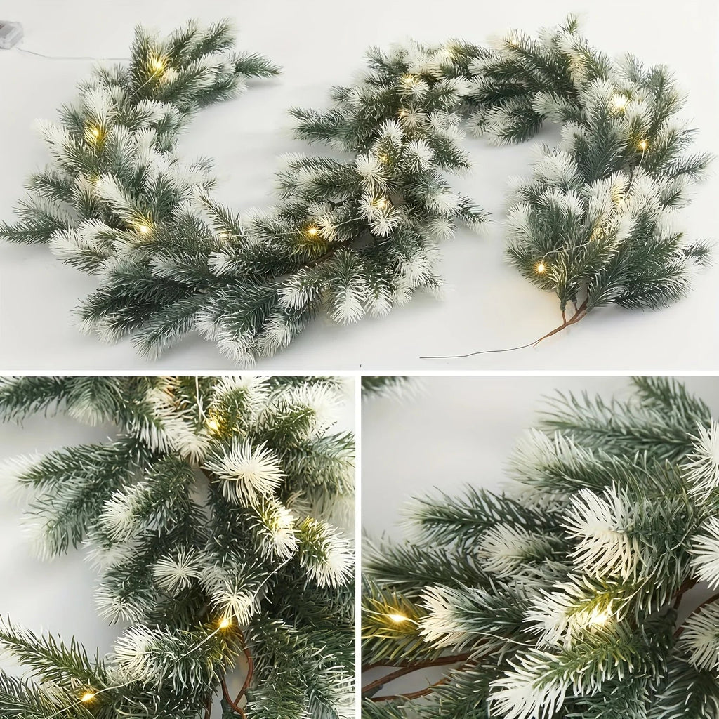 1pc of 6.4ft/195cm Christmas pine wreath made of white rattan, suitable for outdoor or indoor home gardens, artificial green plants, fireplaces, holiday party decorations, artificial pine rings, holiday decorations, and Chris House Of Avana [[SKU:HOA-XMS-024]]