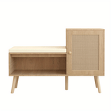 2-in-1 Shoe Storage Bench with Natural Rattan Accents, Adjustable Shelves & Removable Seat Cushion – Durable Wooden Frame, Ideal for Entryway, Hallway, Bedroom – Space-Saving Organizer with Decorative Faux Rattan Design House Of Avana