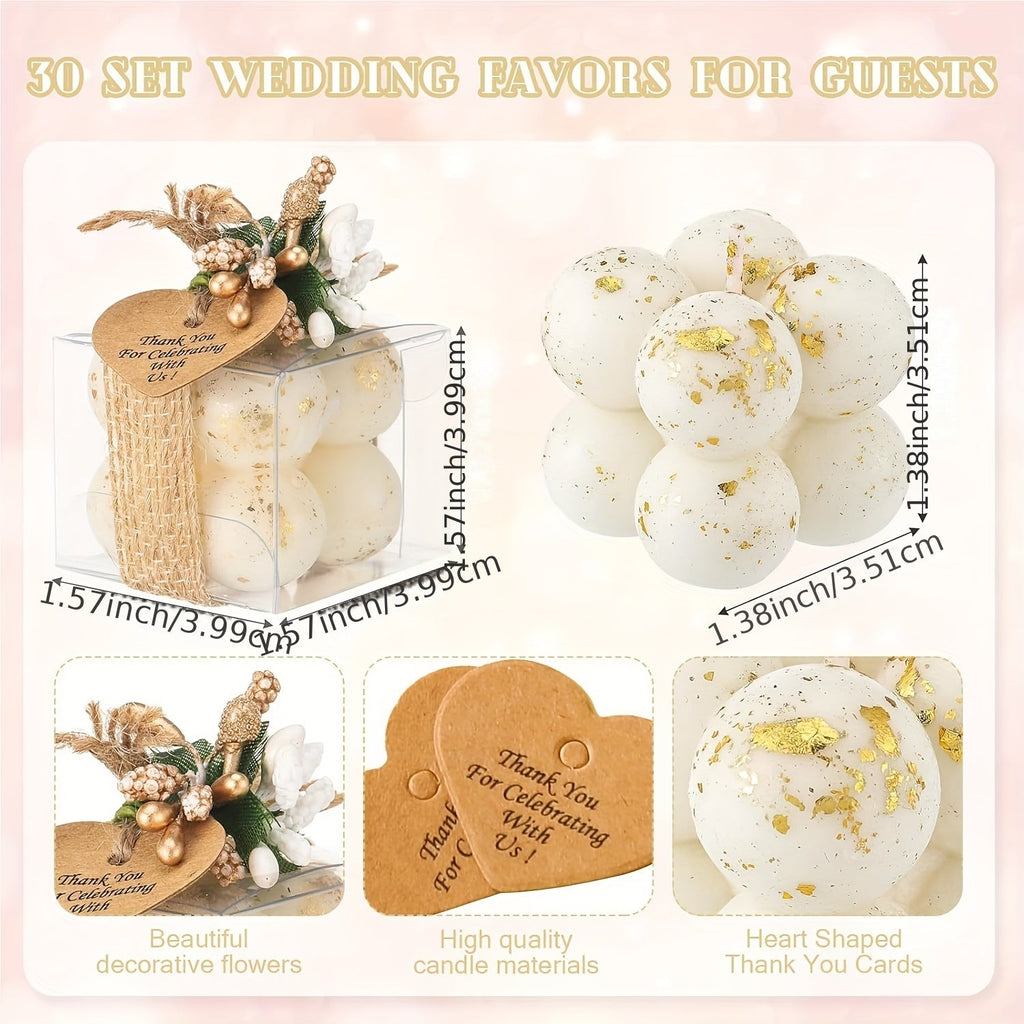 30 Sets 30 Sets Wedding Favors Gift For Guests, 1.6" Mini Bubble Candles Bulk With Thank You Cards Dried Flowers, Small Candles Gift Party Favors Baptism Party Bridal Shower Favors House Of Avana