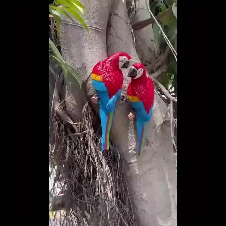 2pcs or 1pc Lifelike Red & Blue Parrot Statue - Realistic Hanging Garden Decor with Expressive Eyes & Feathers, Weather-Resistant Resin Construction for Outdoor/Indoor - Easy Hanging Hooks, No Electricity Needed - Perfect for House Of Avana [[SKU:HOA-GSC-401]]