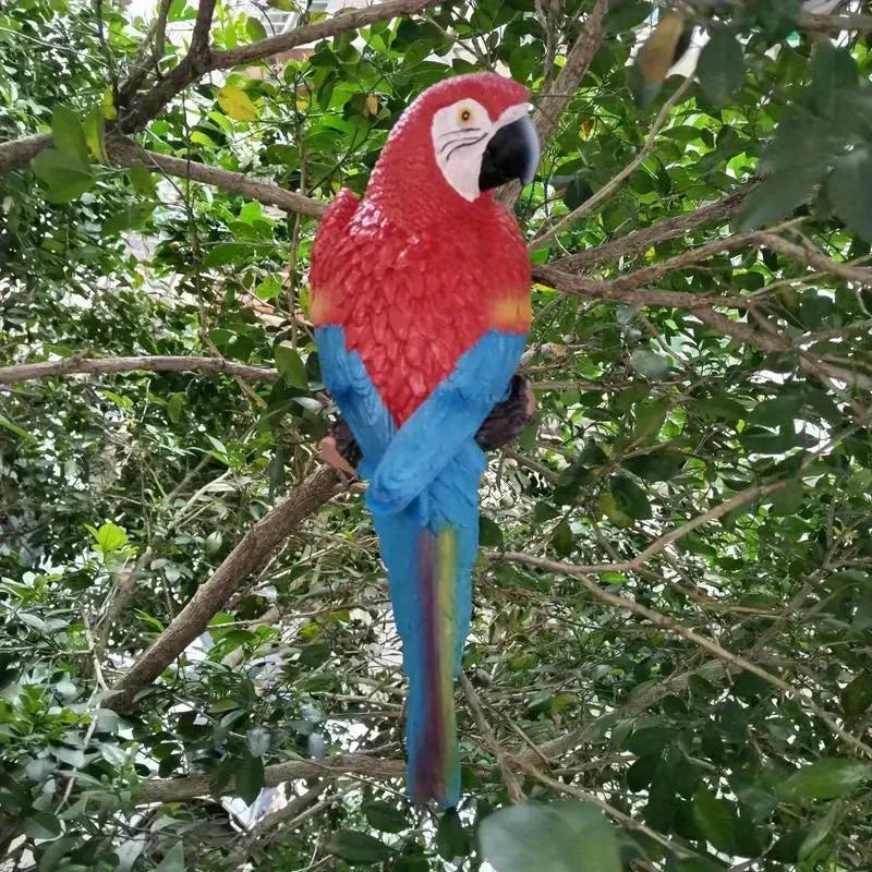 2pcs or 1pc Lifelike Red & Blue Parrot Statue - Realistic Hanging Garden Decor with Expressive Eyes & Feathers, Weather-Resistant Resin Construction for Outdoor/Indoor - Easy Hanging Hooks, No Electricity Needed - Perfect for House Of Avana [[SKU:HOA-GSC-401]]